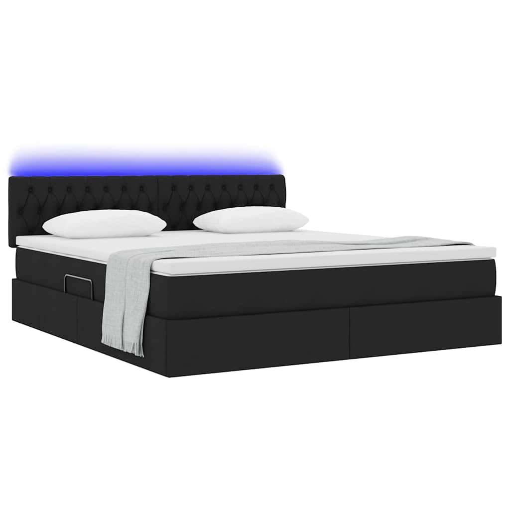 Letto con contenitore e LED con led Nero 180 x 200 cm Tessuto