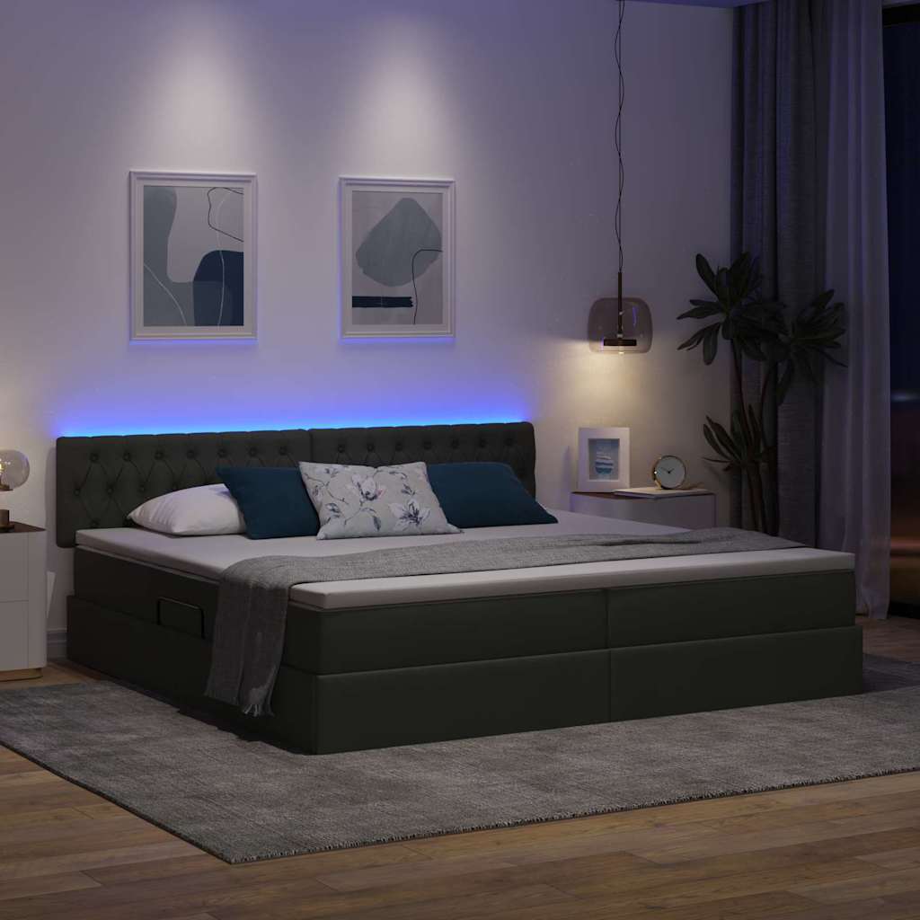 Letto con contenitore e LED Grigio scuro 200 x 200 cm Tessuto