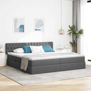 Letto con contenitore e LED Grigio scuro 200 x 200 cm Tessuto
