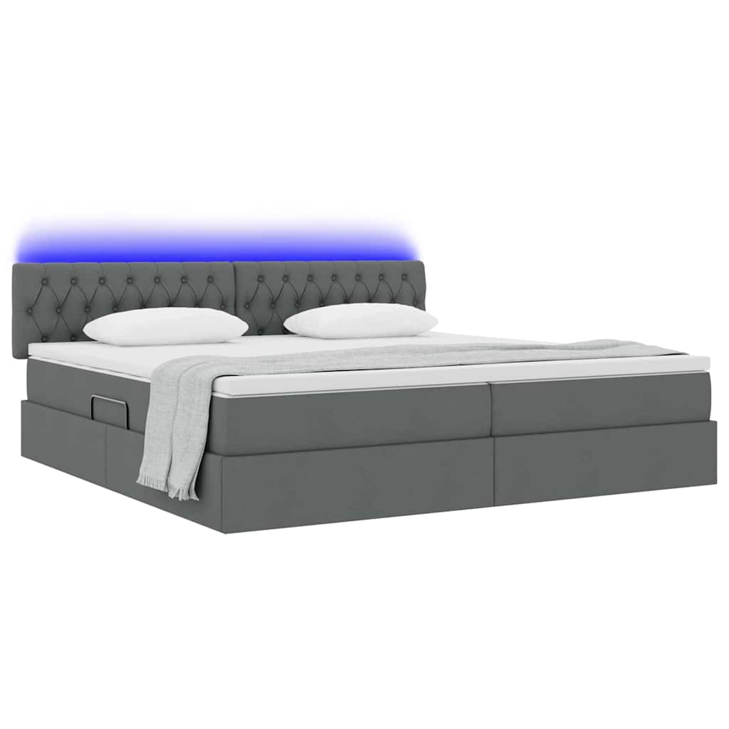 Letto con contenitore e LED Grigio scuro 200 x 200 cm Tessuto