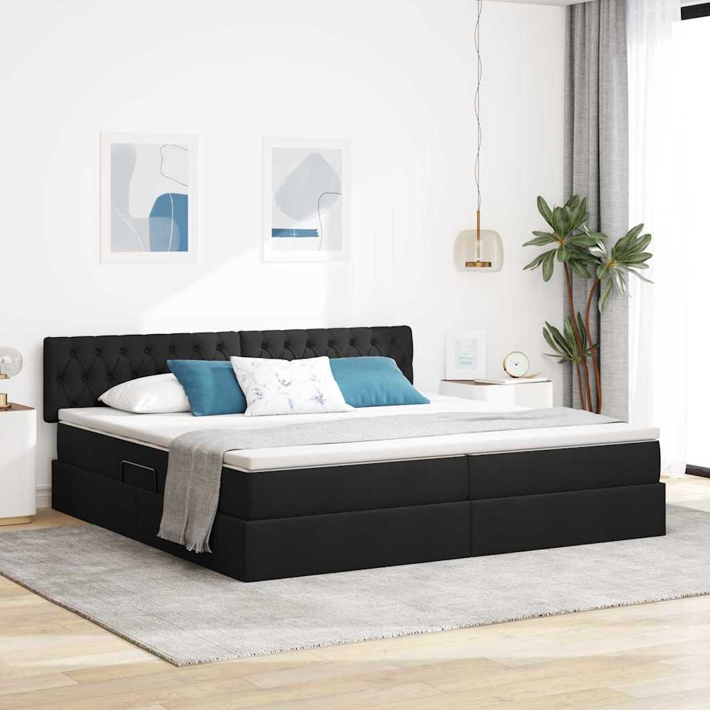 Letto con contenitore e LED con led Nero 200 x 200 cm Tessuto