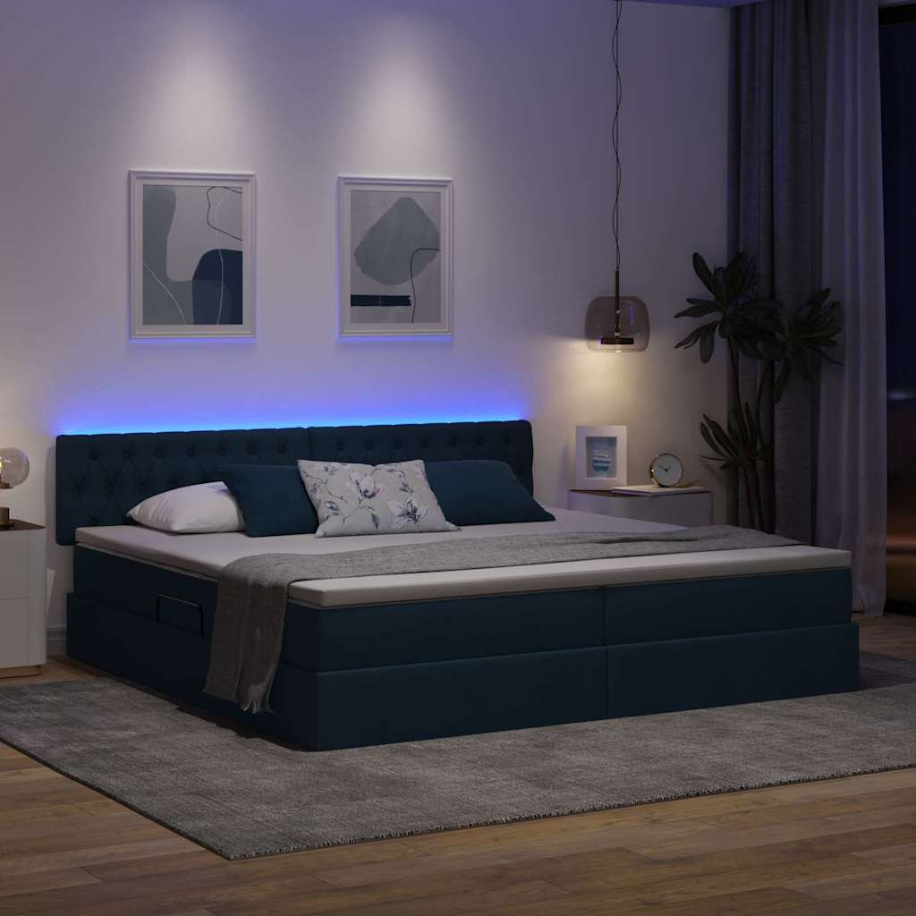 Letto con contenitore e LED con led Blu 200 x 200 cm Tessuto
