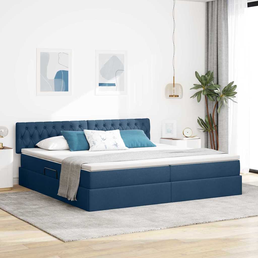 Letto con contenitore e LED con led Blu 200 x 200 cm Tessuto