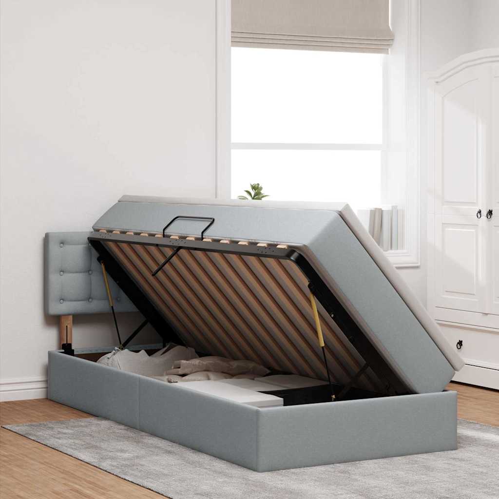 Letto con contenitore e LED Grigio chiaro 90 x 190 cm Tessuto 3371238