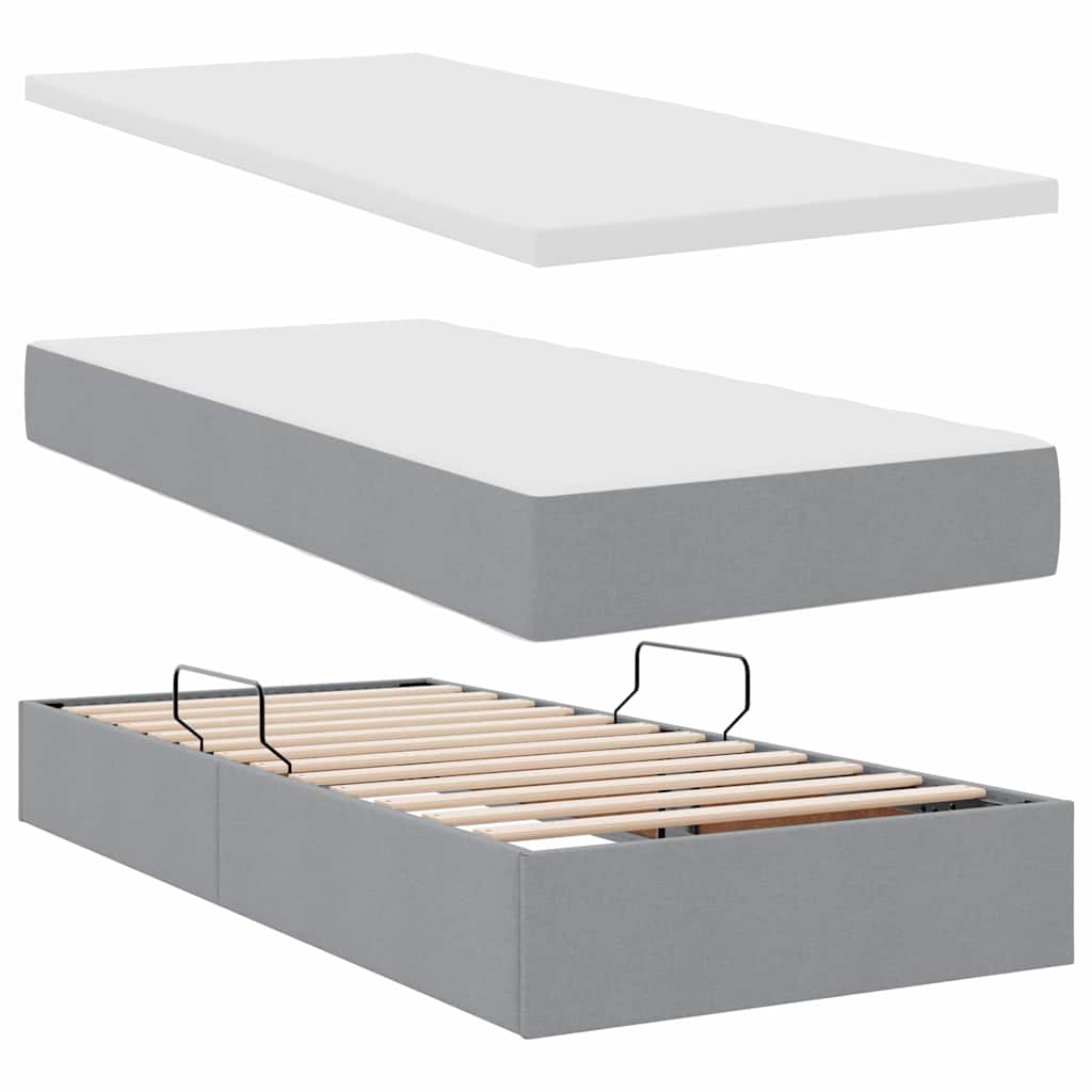 Letto con contenitore e LED Grigio chiaro 90 x 190 cm Tessuto 3371238