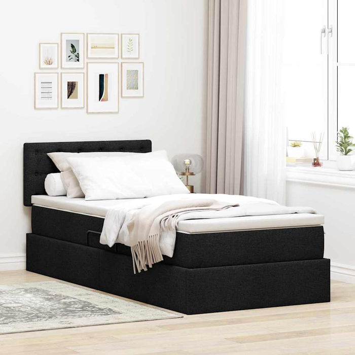 Letto con contenitore e LED con led Nero 90 x 190 cm Tessuto 3371240