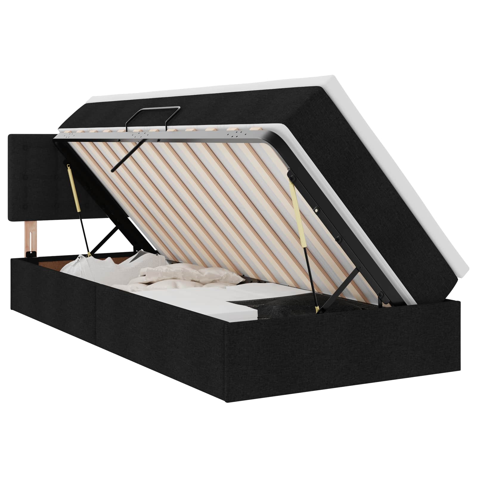 Letto con contenitore e LED con led Nero 90 x 190 cm Tessuto 3371240