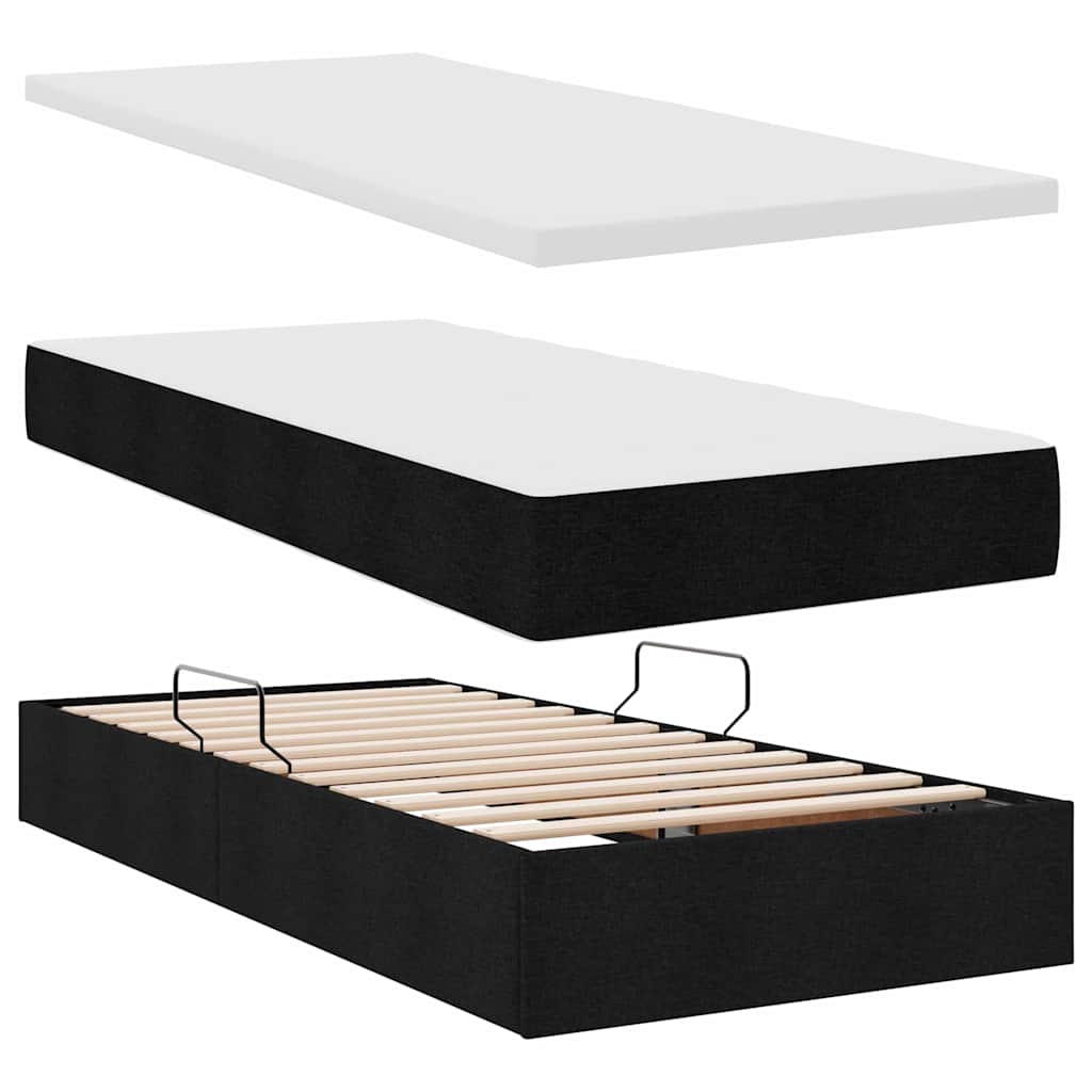 Letto con contenitore e LED con led Nero 90 x 190 cm Tessuto 3371240