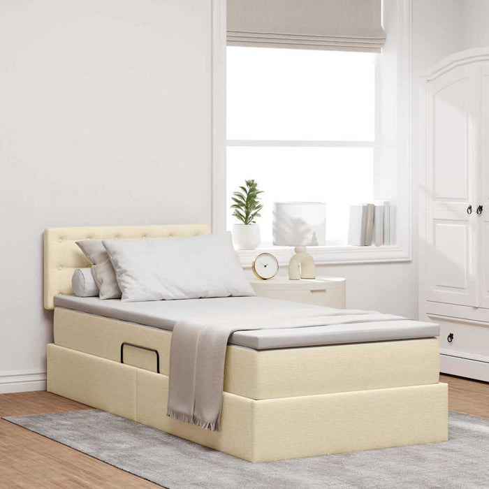 Letto con contenitore e LED con led Crema 90 x 190 cm Tessuto 3371242