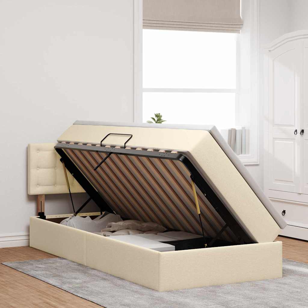 Letto con contenitore e LED con led Crema 90 x 190 cm Tessuto 3371242