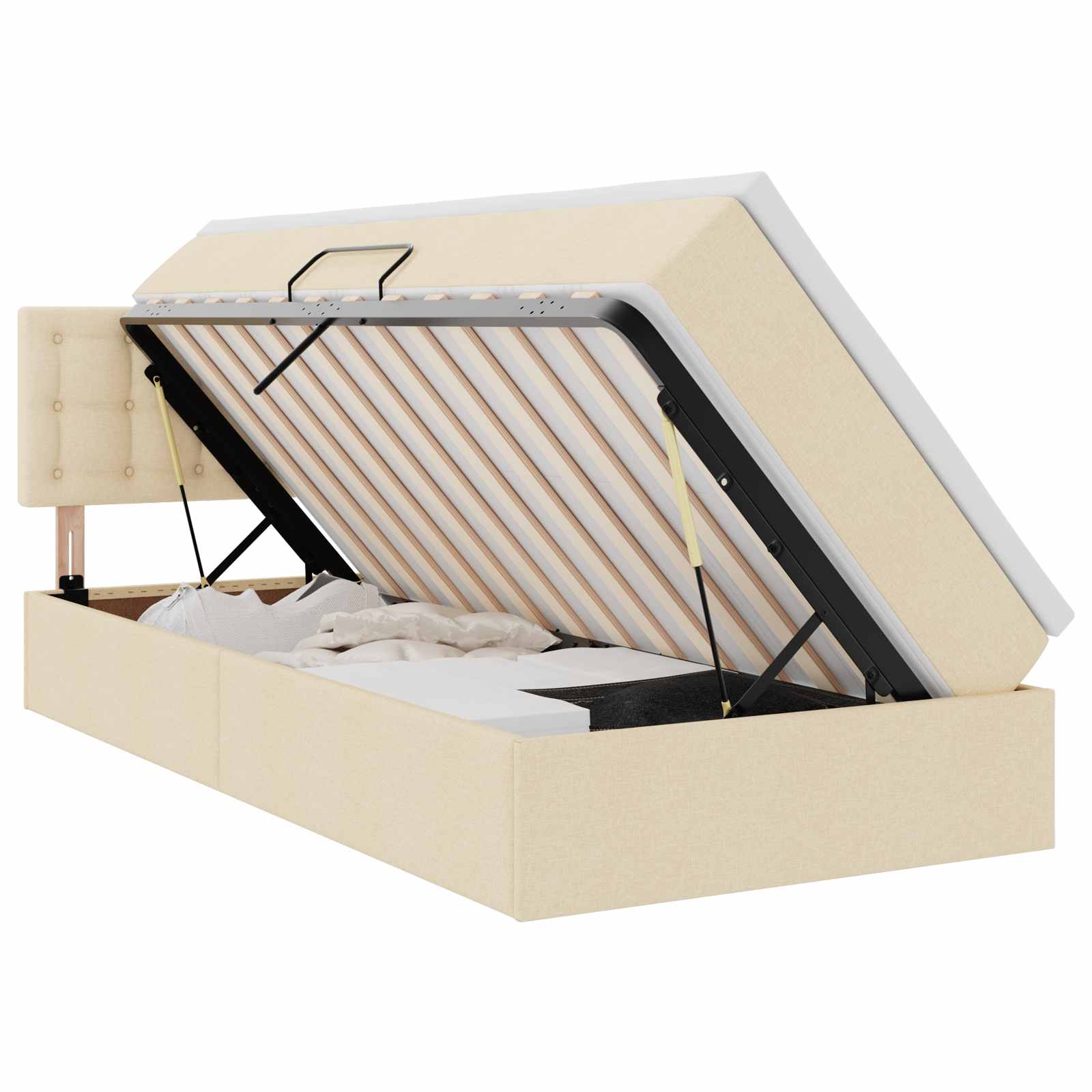Letto con contenitore e LED con led Crema 90 x 190 cm Tessuto 3371242