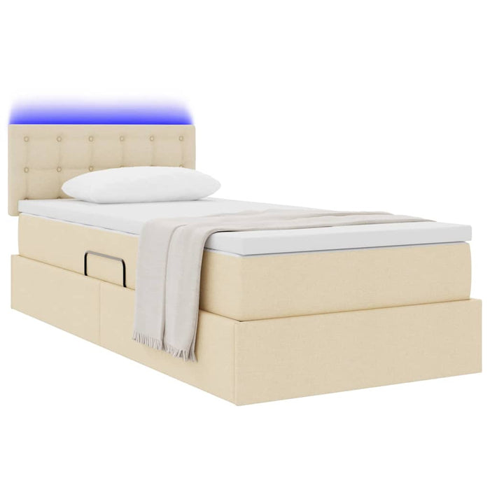 Letto con contenitore e LED con led Crema 90 x 190 cm Tessuto 3371242
