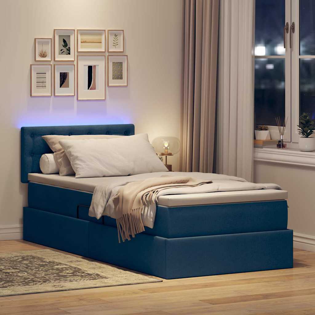 Letto con contenitore e LED con led Blu 90 x 190 cm Tessuto 3371243