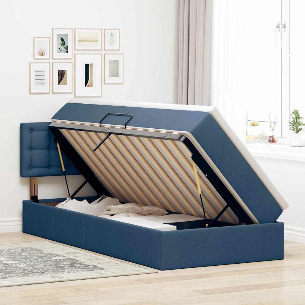 Letto con contenitore e LED con led Blu 90 x 190 cm Tessuto 3371243