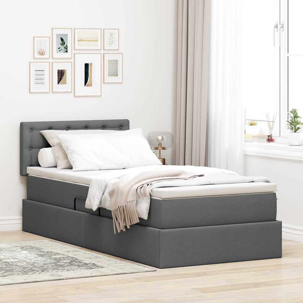 Letto con contenitore e LED Grigio scuro 90 x 200 cm Tessuto 3371245