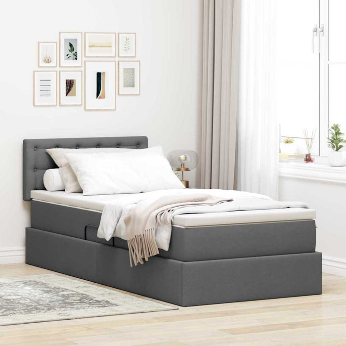 Letto con contenitore e LED Grigio scuro 90 x 200 cm Tessuto 3371245