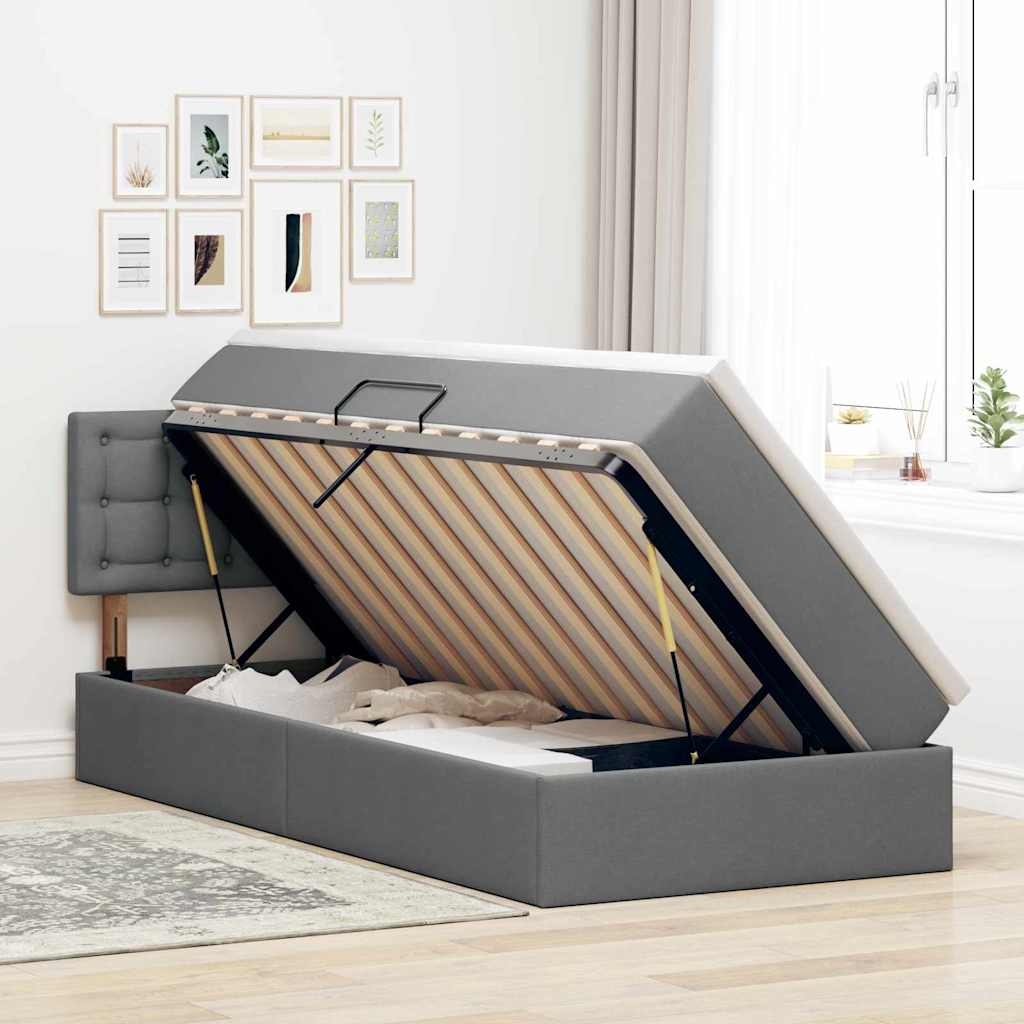Letto con contenitore e LED Grigio scuro 90 x 200 cm Tessuto 3371245