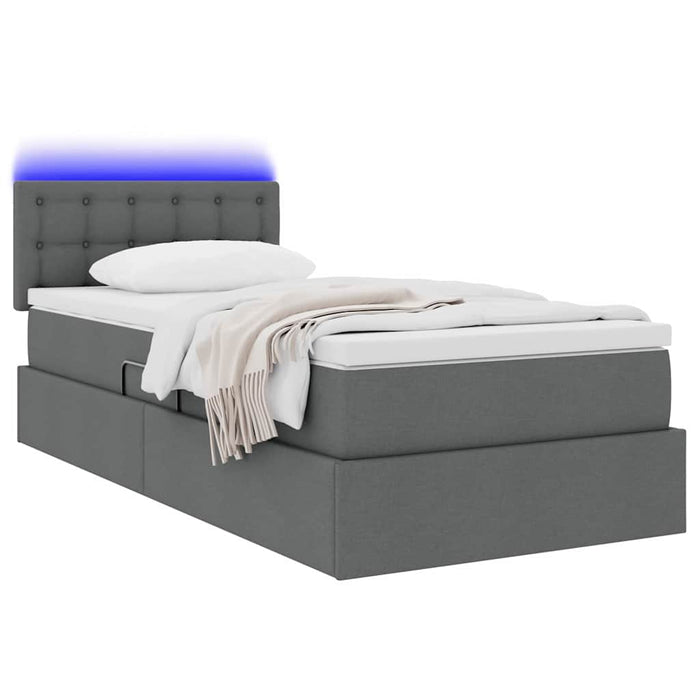 Letto con contenitore e LED Grigio scuro 90 x 200 cm Tessuto 3371245