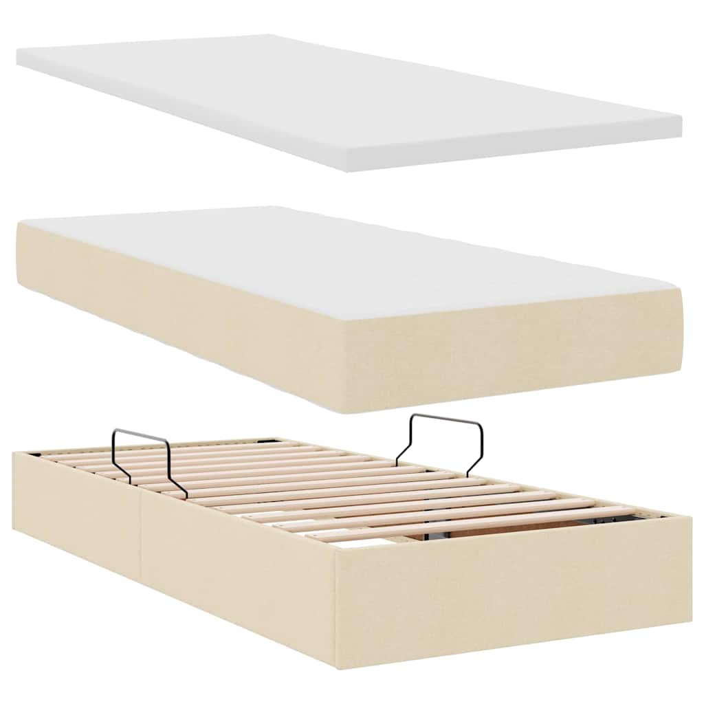 Letto con contenitore e LED con led Crema 100 x 200 cm Tessuto 3371254