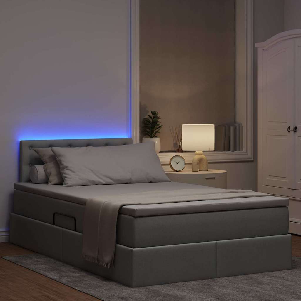 Letto con contenitore e LED Grigio chiaro 120 x 190 cm Tessuto 3371256