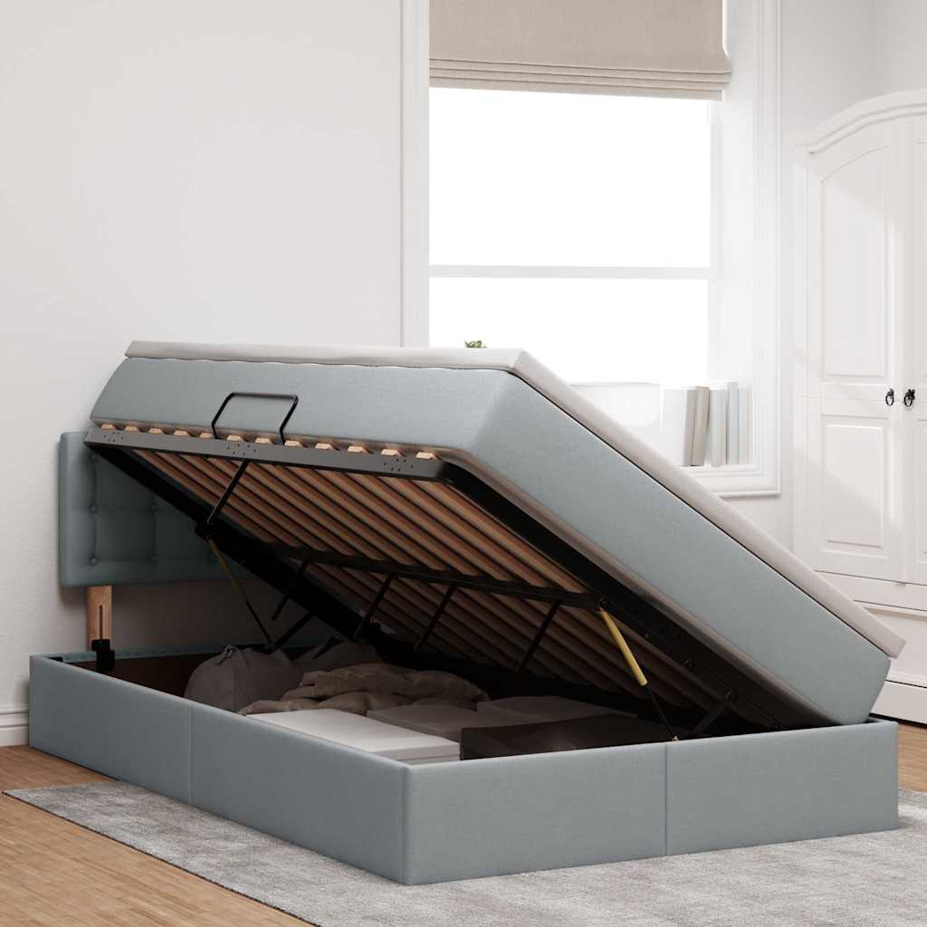 Letto con contenitore e LED Grigio chiaro 120 x 190 cm Tessuto 3371256