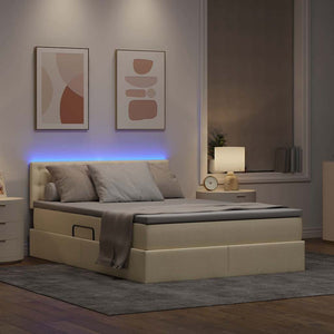 Letto con contenitore e LED Crema 140 x 190 cm Poliestere 3371272