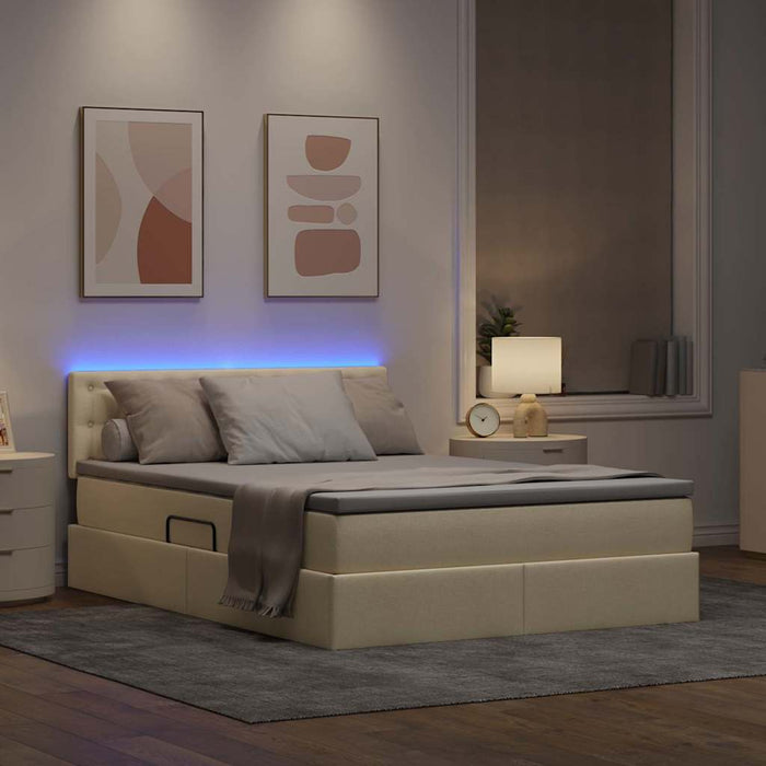 Letto con contenitore e LED Crema 140 x 190 cm Poliestere 3371272