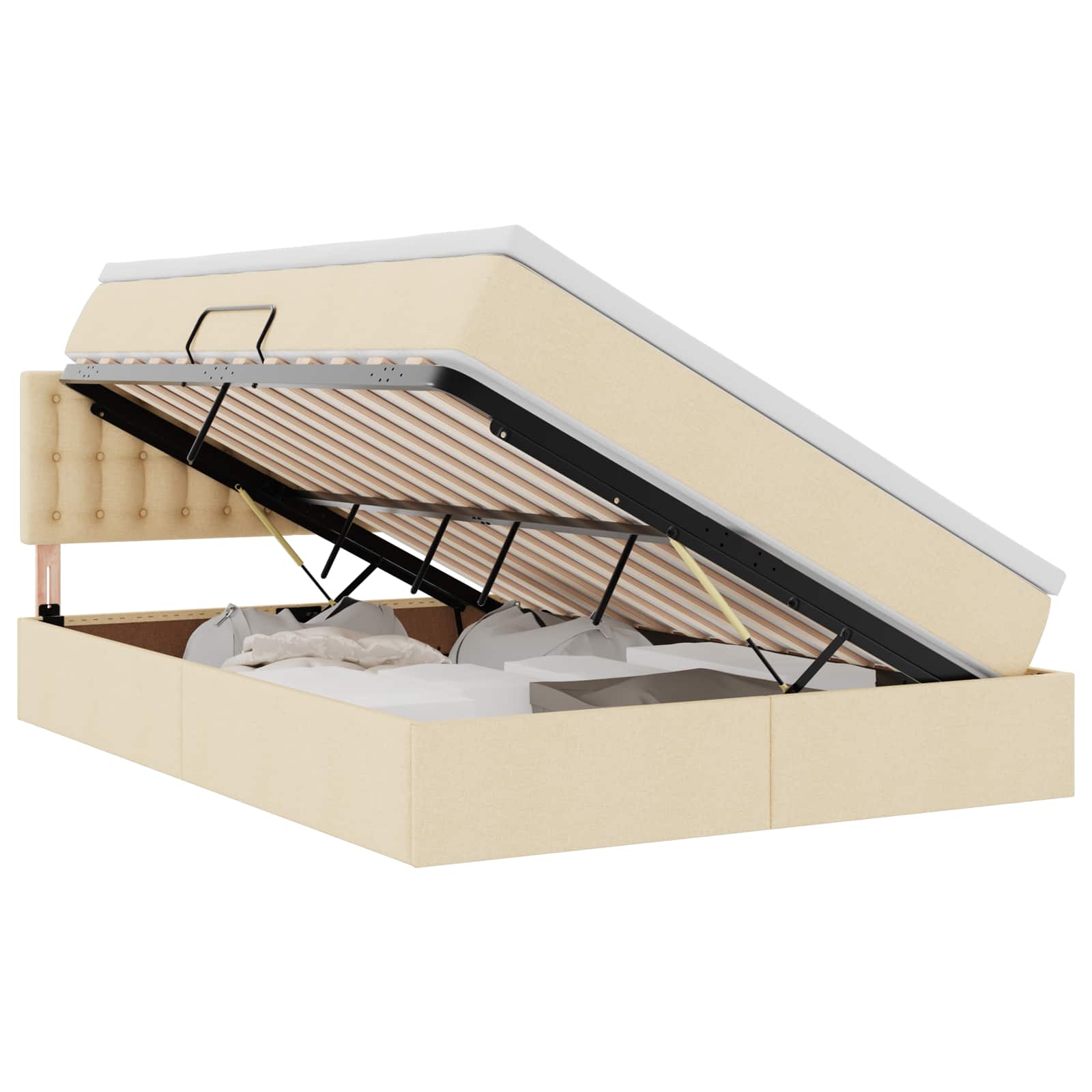 Letto con contenitore e LED Crema 140 x 190 cm Poliestere 3371272