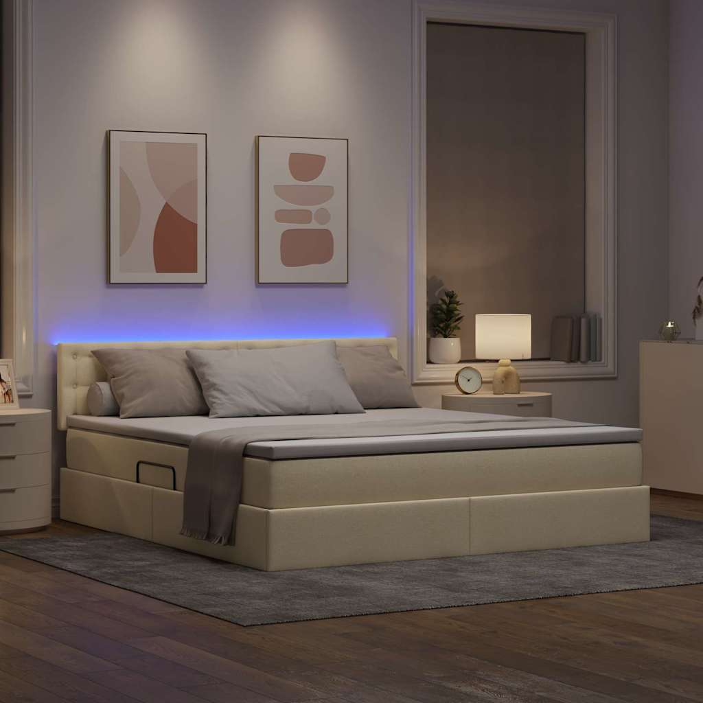 Letto con contenitore e LED con led Crema 160 x 200 cm Tessuto