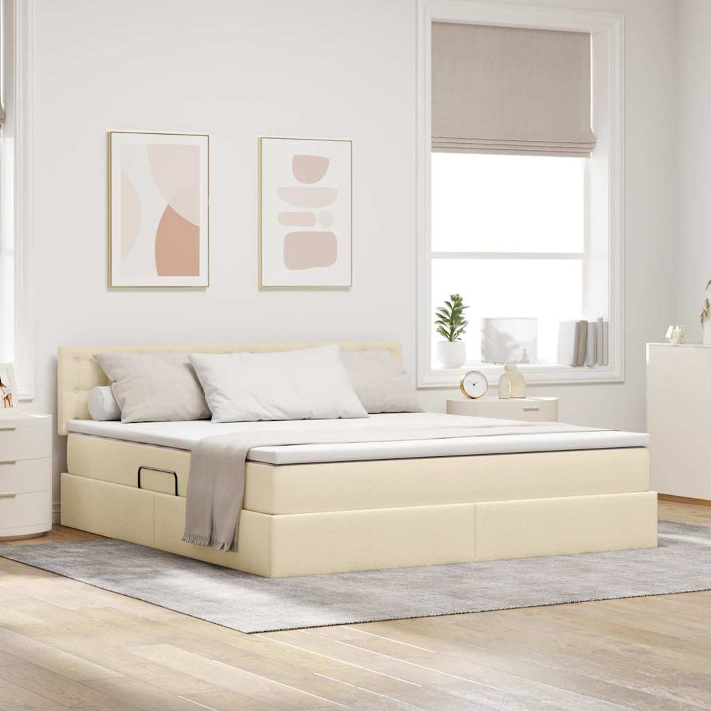 Letto con contenitore e LED con led Crema 160 x 200 cm Tessuto