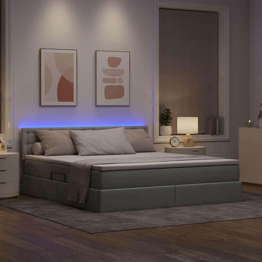 Letto con contenitore e LED Grigio chiaro 180 x 200 cm Tessuto