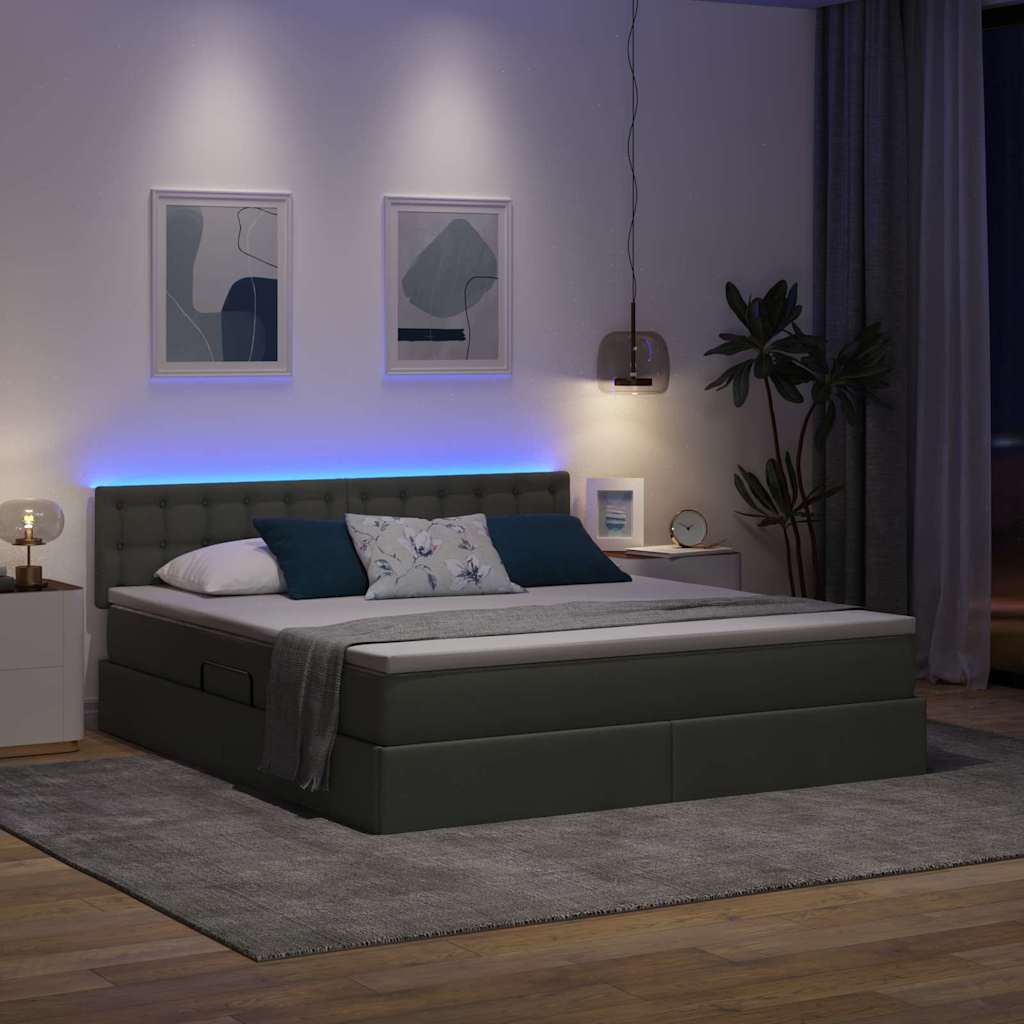 Letto con contenitore e LED Grigio scuro 180 x 200 cm Tessuto