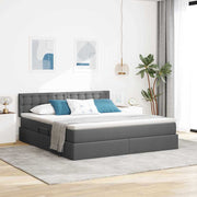 Letto con contenitore e LED Grigio scuro 180 x 200 cm Tessuto