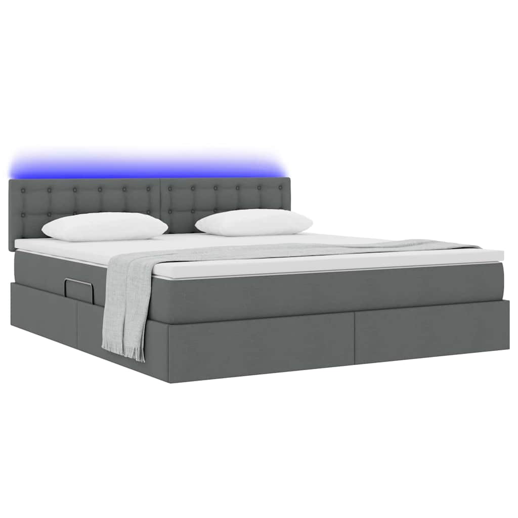 Letto con contenitore e LED Grigio scuro 180 x 200 cm Tessuto