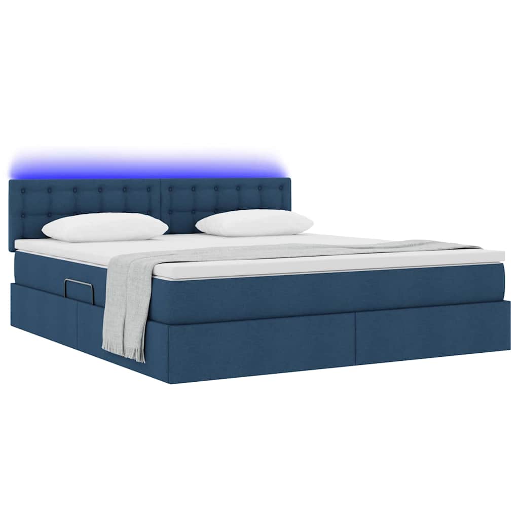 Letto con contenitore e LED con led Blu 180 x 200 cm Tessuto