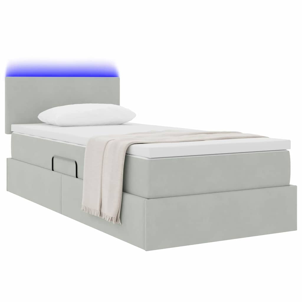 Letto con contenitore e LED Grigio chiaro 90 x 190 cm Velluto 3371301