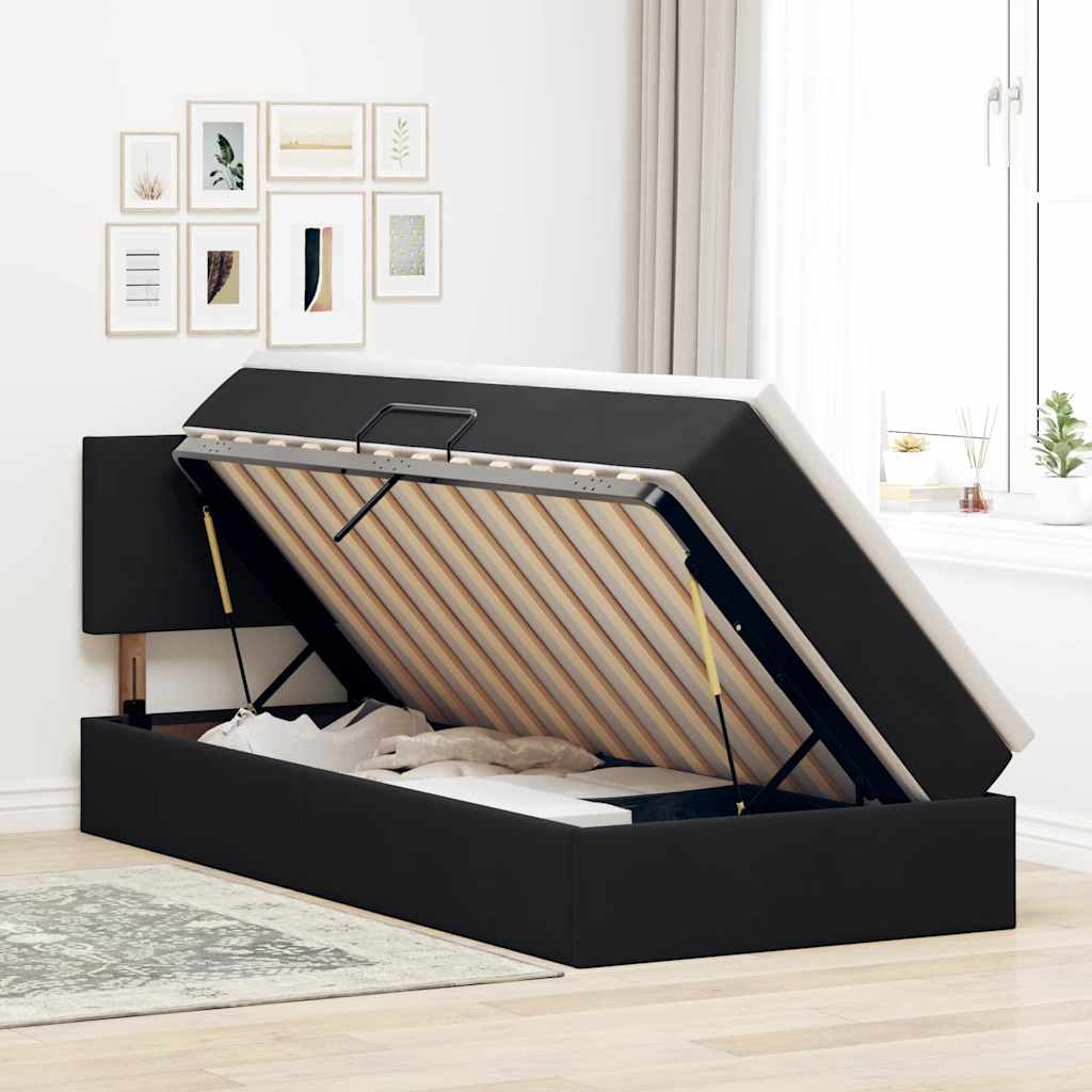 Letto con contenitore e LED con led Nero 90 x 190 cm Velluto 3371303