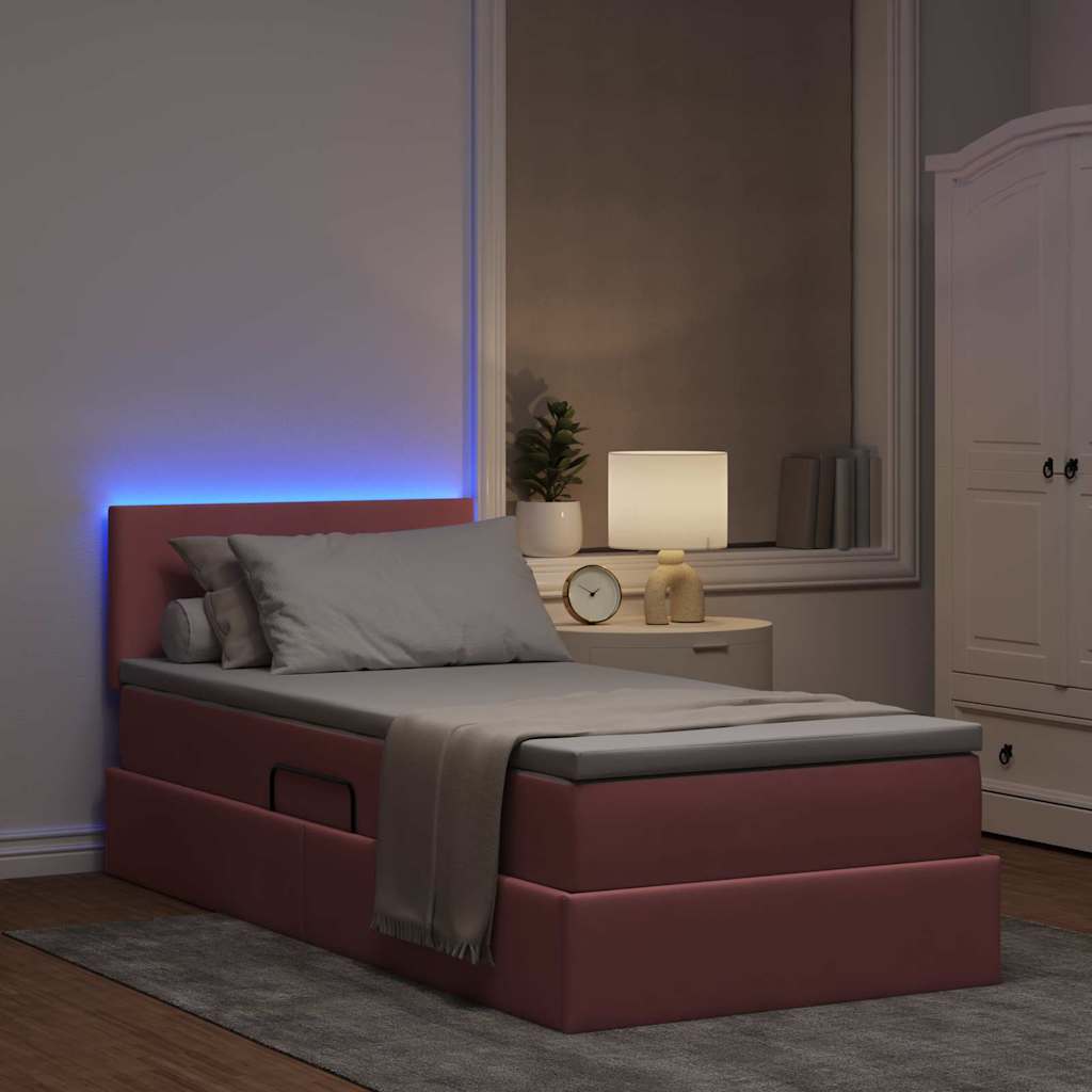 Letto con contenitore e LED con led Rosa 90 x 190 cm Velluto 3371306