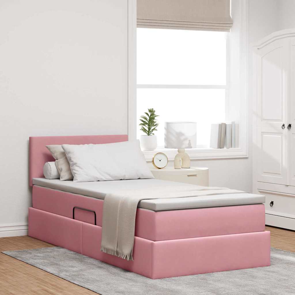 Letto con contenitore e LED con led Rosa 90 x 190 cm Velluto 3371306