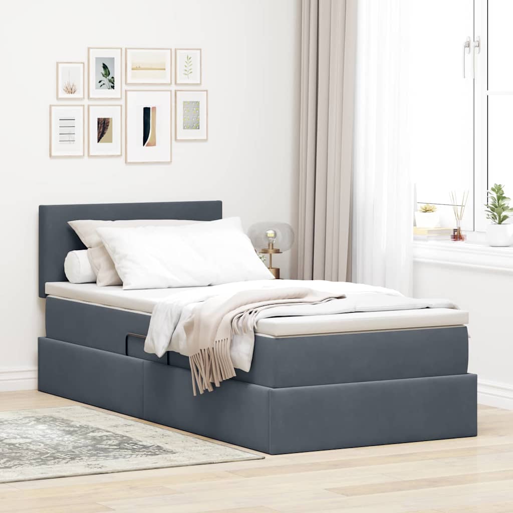 Letto con contenitore e LED Grigio scuro 90 x 200 cm Velluto 3371308
