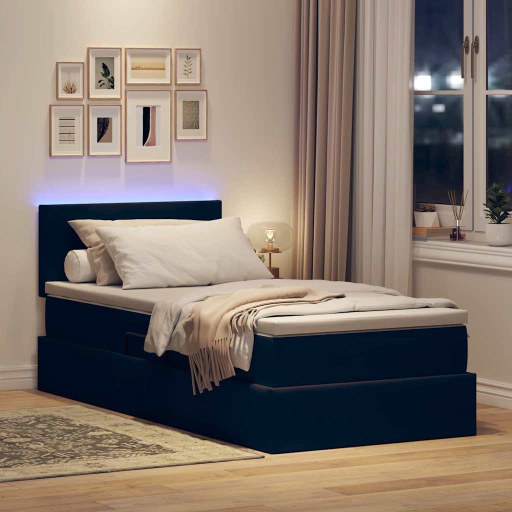 Letto con contenitore e LED con led Nero 90 x 200 cm Velluto 3371309