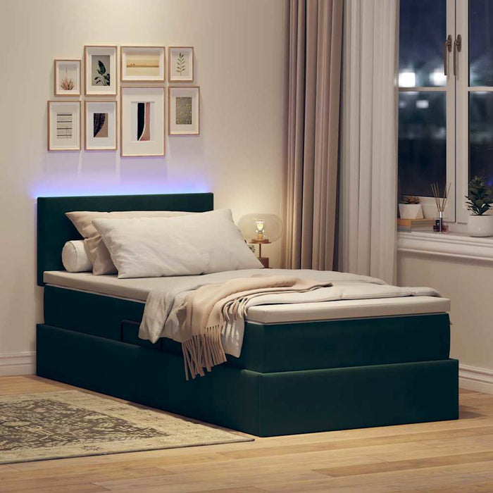 Letto con contenitore e LED Verde Scuro 100 x 200 cm Velluto 3371316