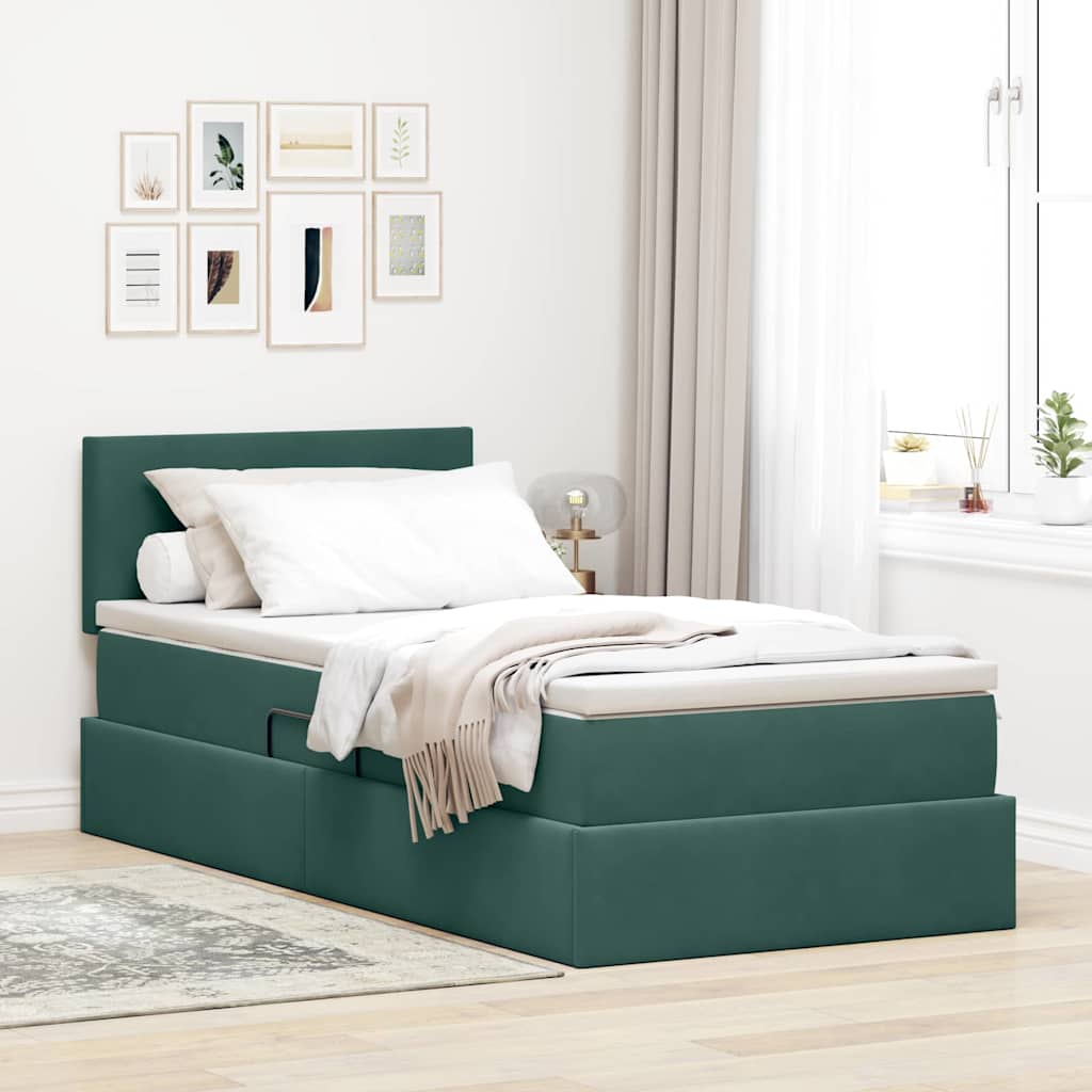 Letto con contenitore e LED Verde Scuro 100 x 200 cm Velluto 3371316