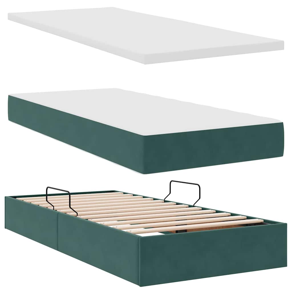 Letto con contenitore e LED Verde Scuro 100 x 200 cm Velluto 3371316
