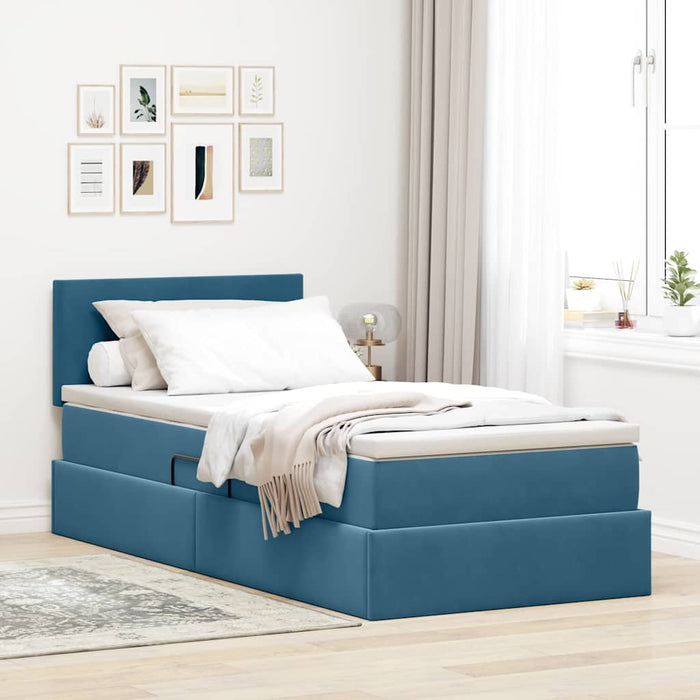 Letto con contenitore e LED Blu Scuro 100 x 200 cm Velluto 3371317