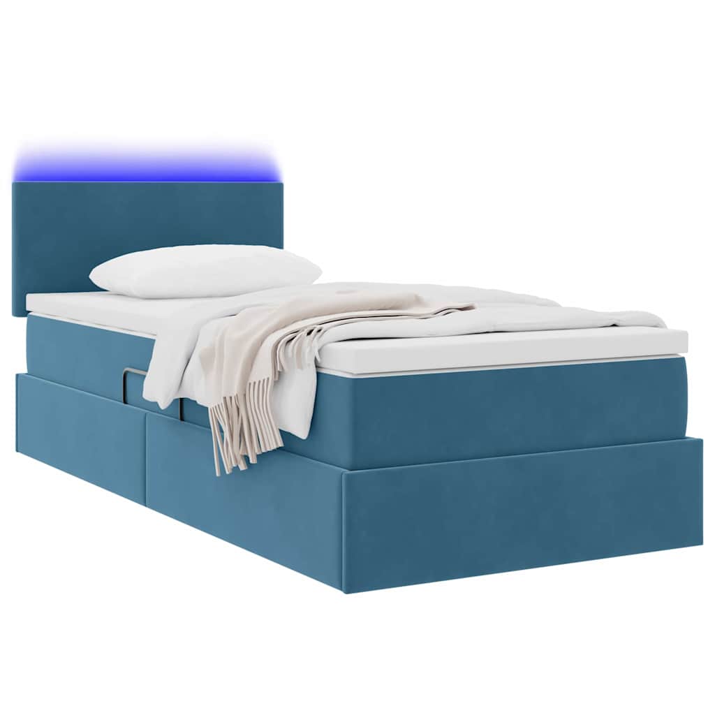 Letto con contenitore e LED Blu Scuro 100 x 200 cm Velluto 3371317