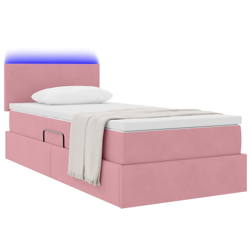 Letto con contenitore e LED con led Rosa 100 x 200 cm Velluto 3371318