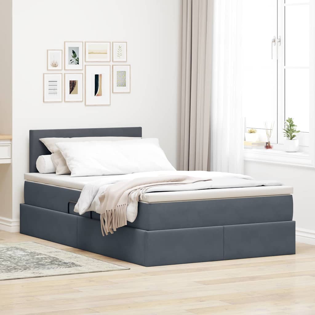 Letto con contenitore e LED Grigio scuro 120 x 190 cm Velluto 3371320