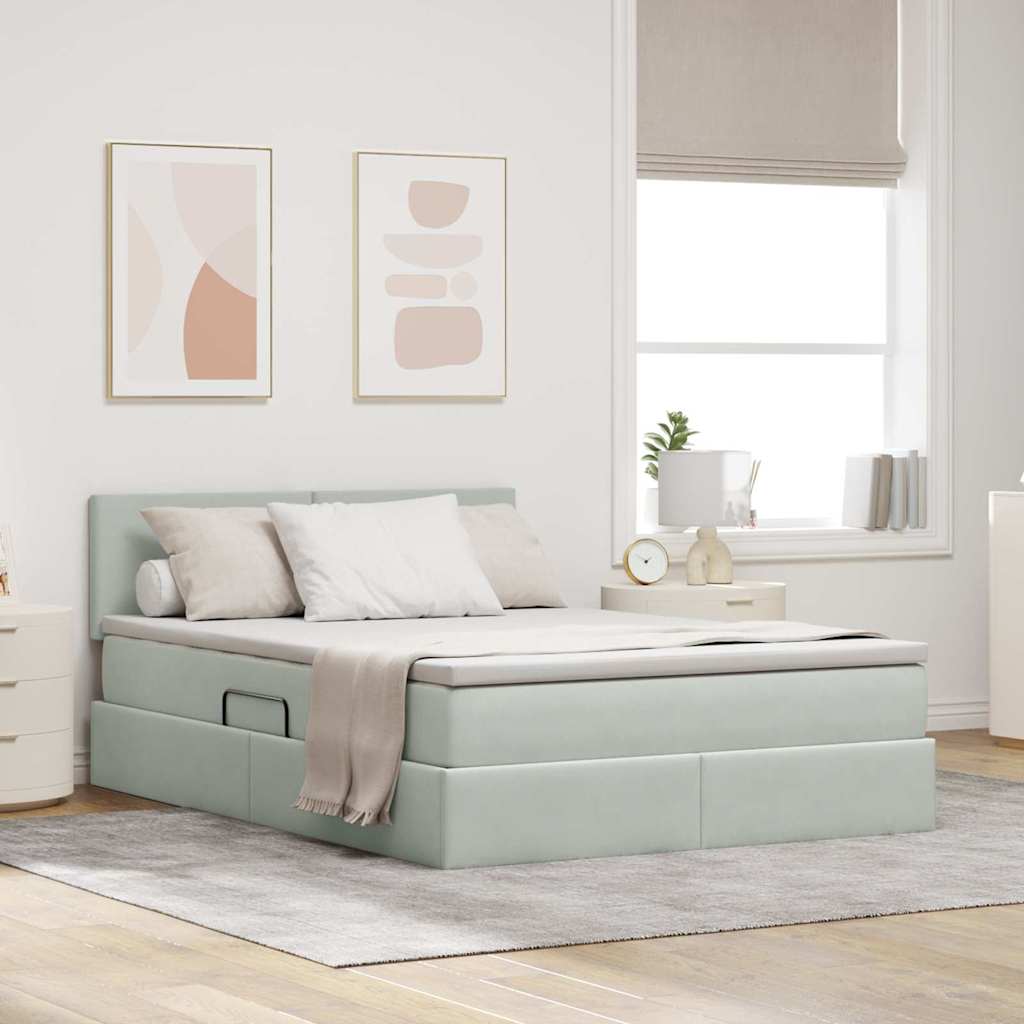 Letto con contenitore e LED Grigio chiaro 140 x 190 cm Velluto
