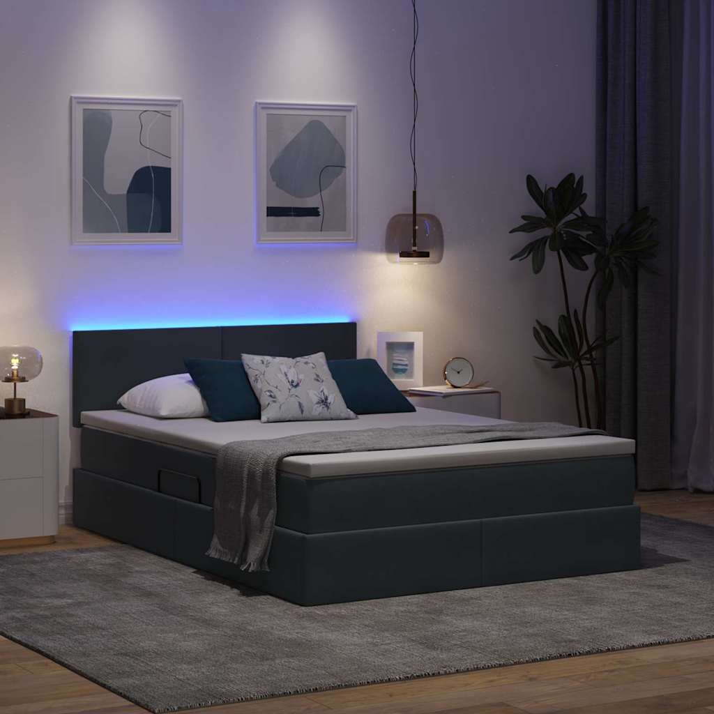 Letto con contenitore e LED Grigio scuro 140 x 190 cm Velluto